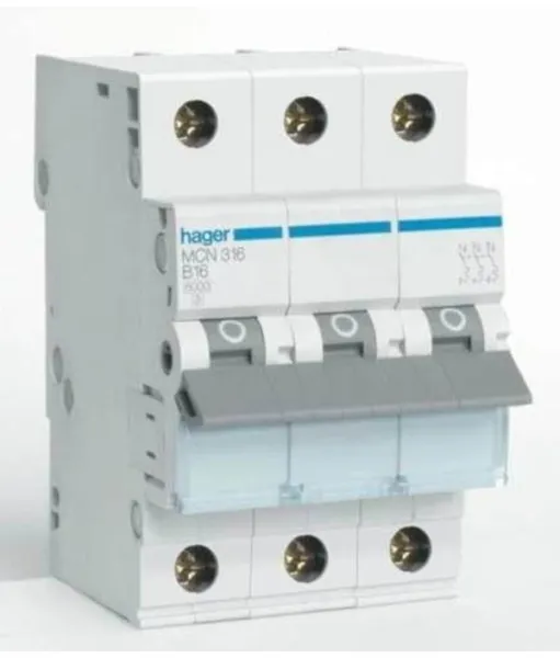 Hager Circuit Breaker 3P 16A C curve 6kA