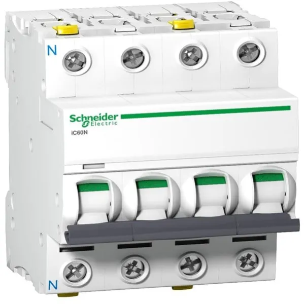 Schneider Electric Acti9 circuit breaker ic60n, 3p+n 10a c, with double terminal, 72 mm