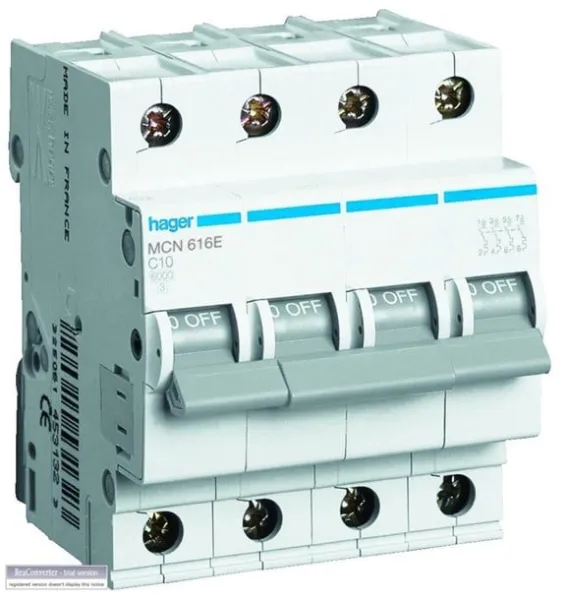 Hager Circuit Breaker 3P+N 50A C characteristic