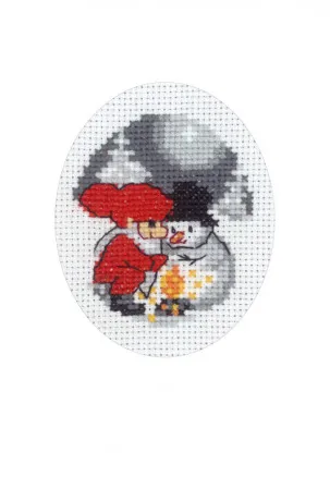Permin Embroidery Kit Christmas Card Snowman and Santa 9x13cm