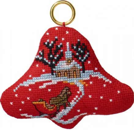 Permin Embroidery Kit Sleigh/Church in Bell 9x8cm