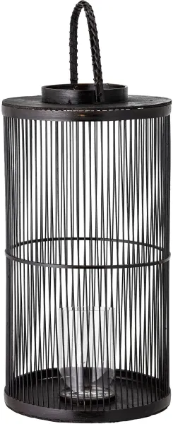 BLOOMINGVILLE Effie Lantern with Glass, Black, Bamboo