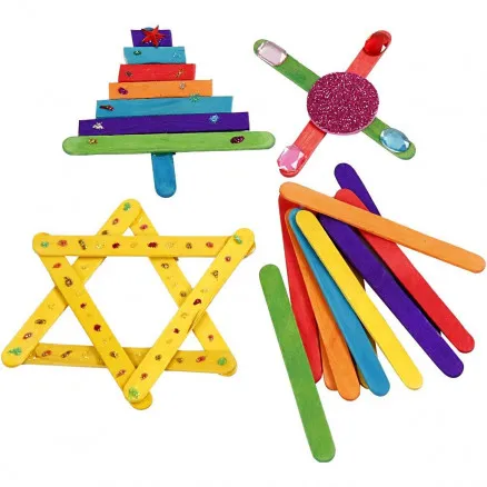 Glitter, shimmer and wooden sticks, assorted colours, 1 set