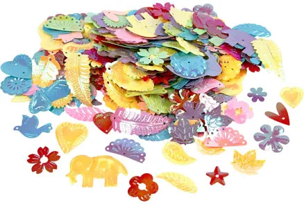 Sequins, mother-of-pearl colours, size 15–45 mm, 400 g/1 pc.