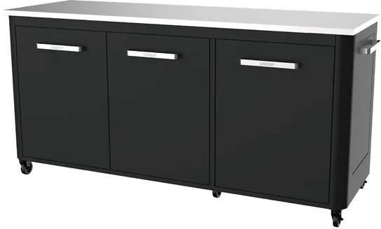 cozze ® outdoor table with 3 doors and 6 wheels stainless steel/black/grey